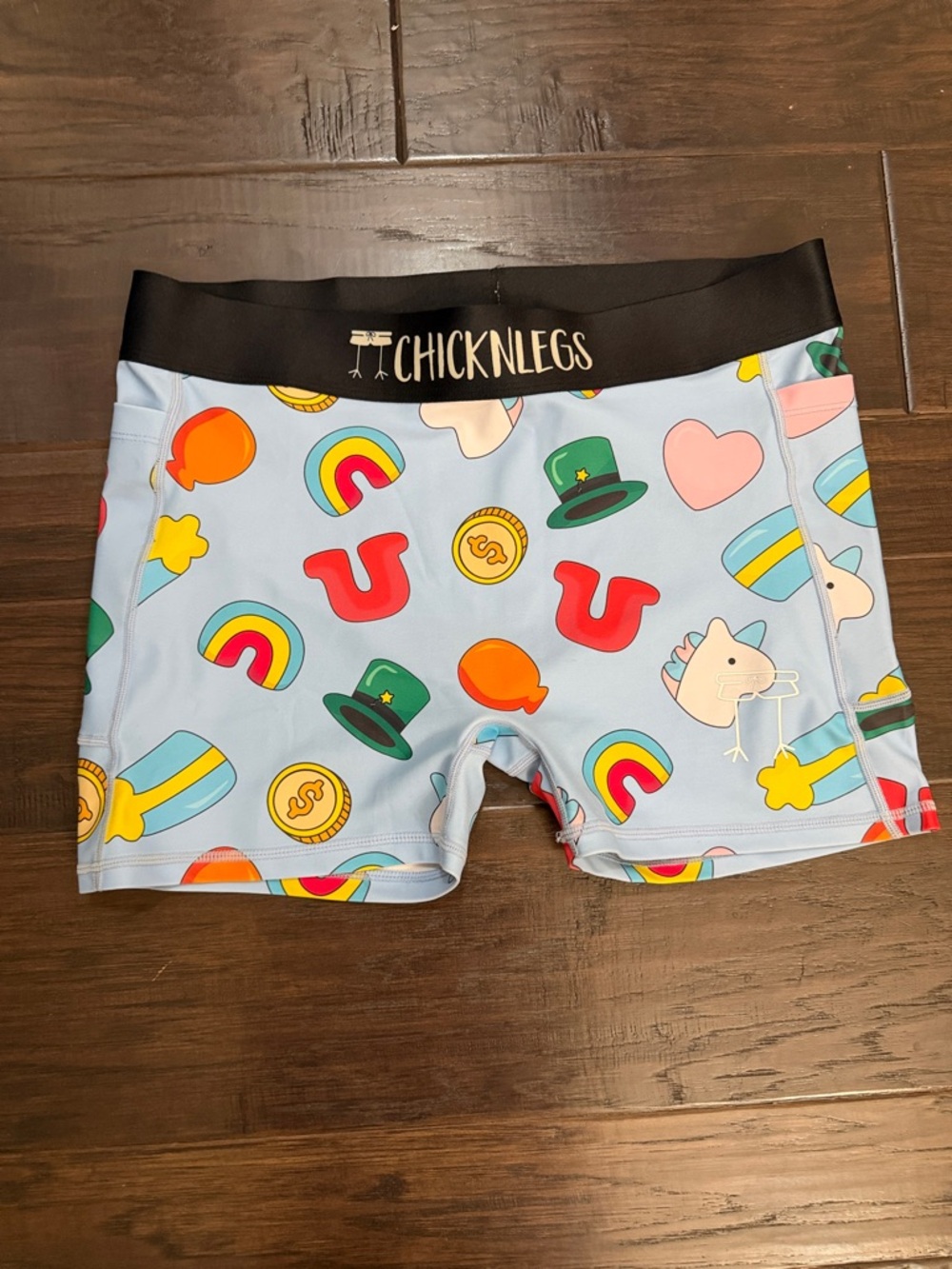 CHICKNLEGS Blue Lucky Charms Pattern Compression Shorts. NWOT